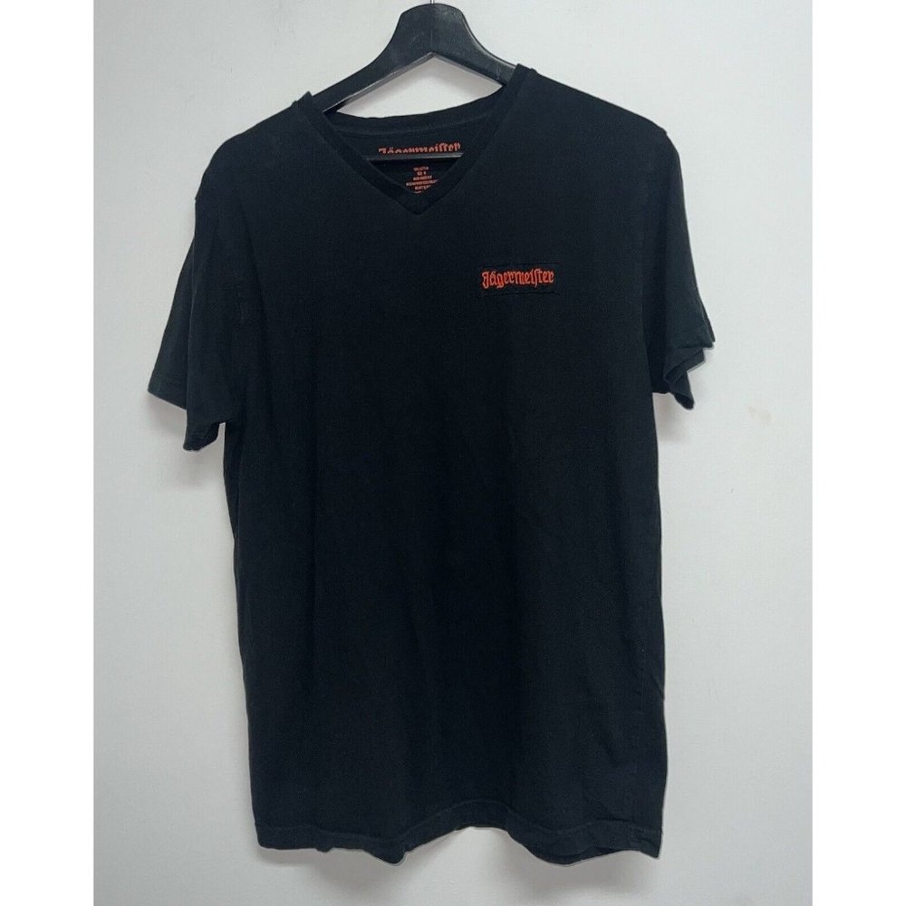 Jagermeister Shirt Adult Medium V-neck Black Orange Embroidered Logo Liquor Mens